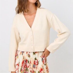 La Porte Cotton Cashmere Knit Summer Cardigan in Cream